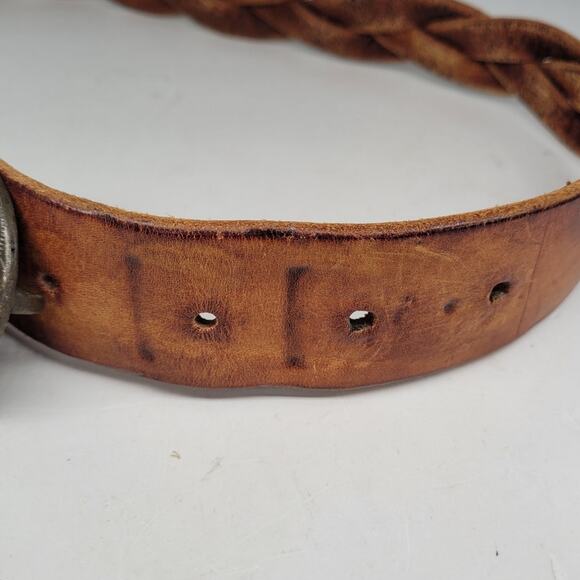Bergamot Brass Works Vintage‎ 70s Steampunk Buckle Braided Leather Belt 44inches - Picture 6 of 8